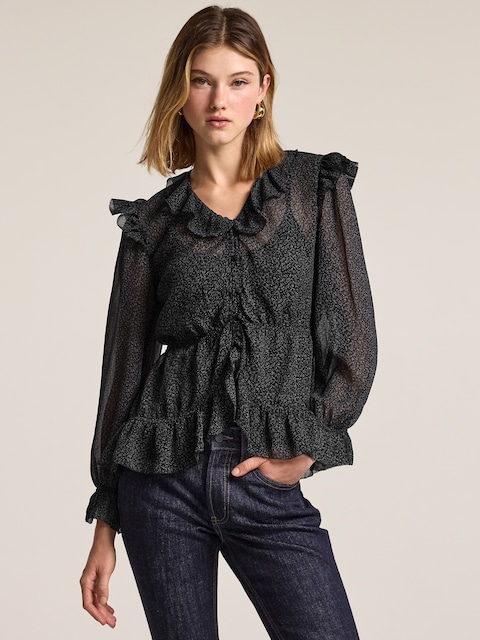 Old Navy x Anna Sui Chiffon Ruffle Button-Down Top