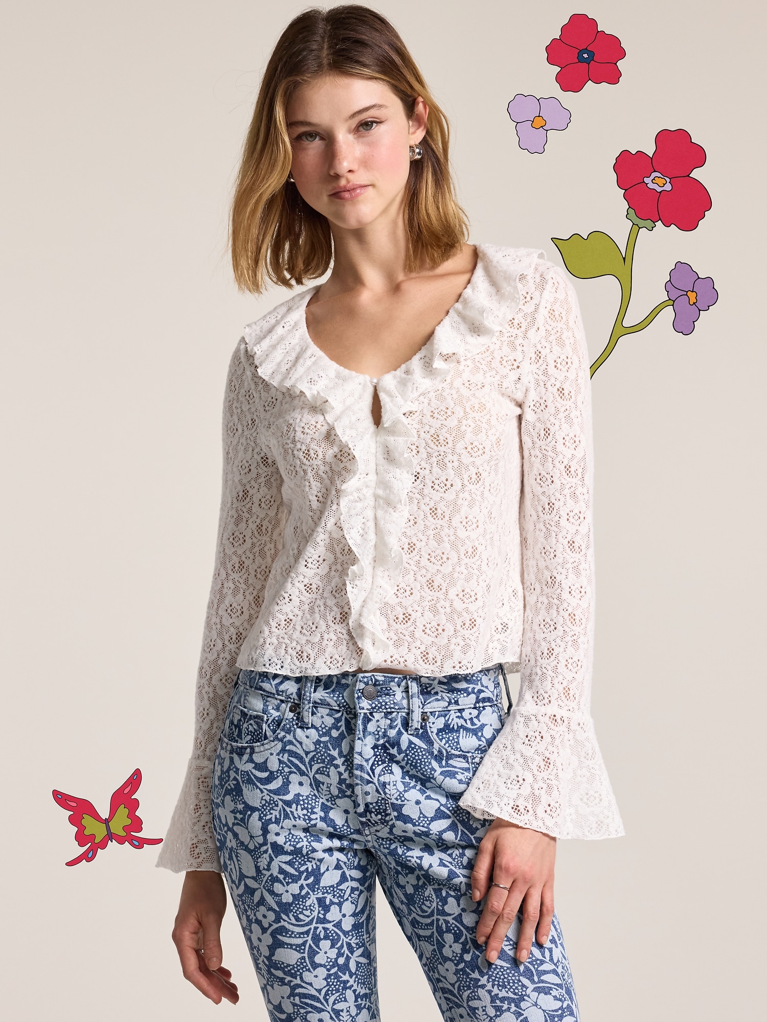 Old Navy x Anna Sui V-Neck Floral Lace Top