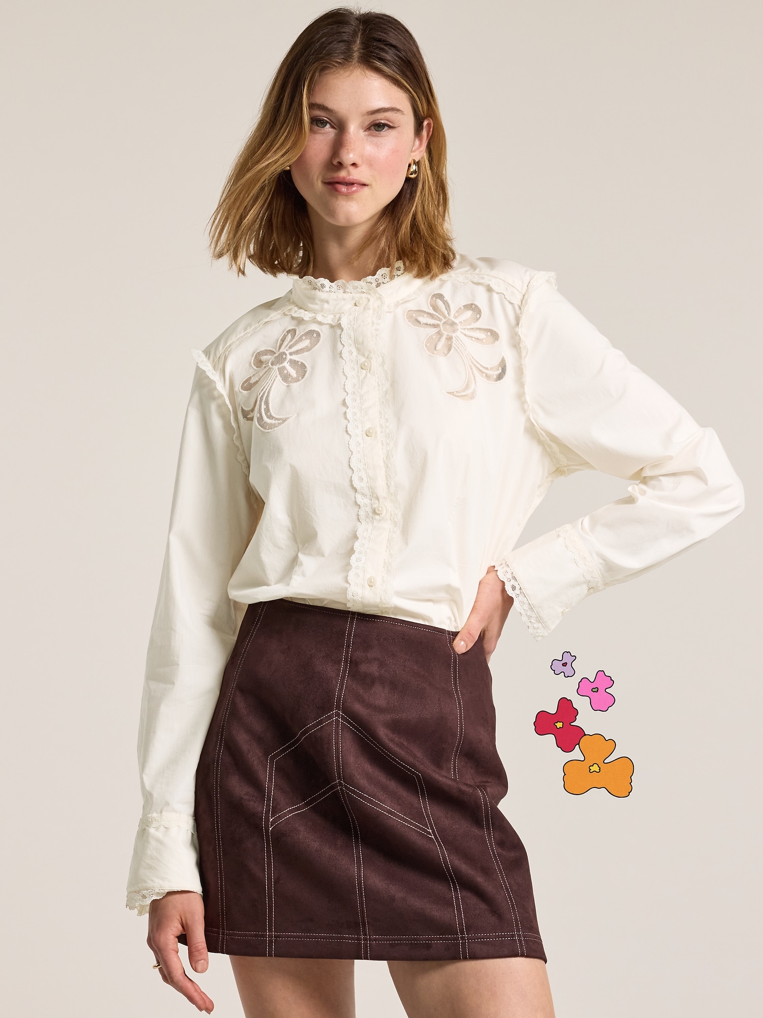 Old Navy x Anna Sui Button-Down Applique Top