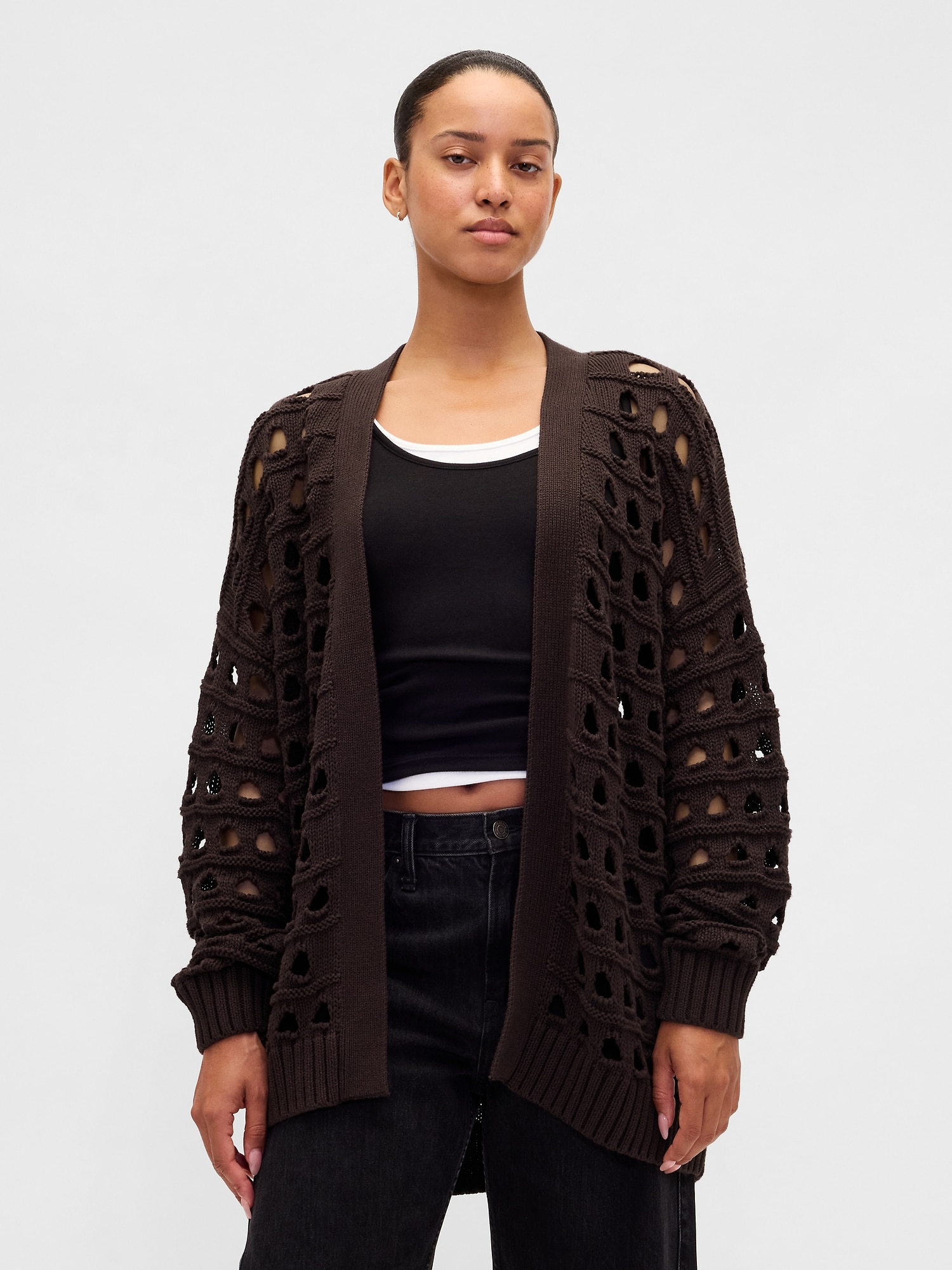 100% Cotton Oversized Cutout Pointelle Cardigan