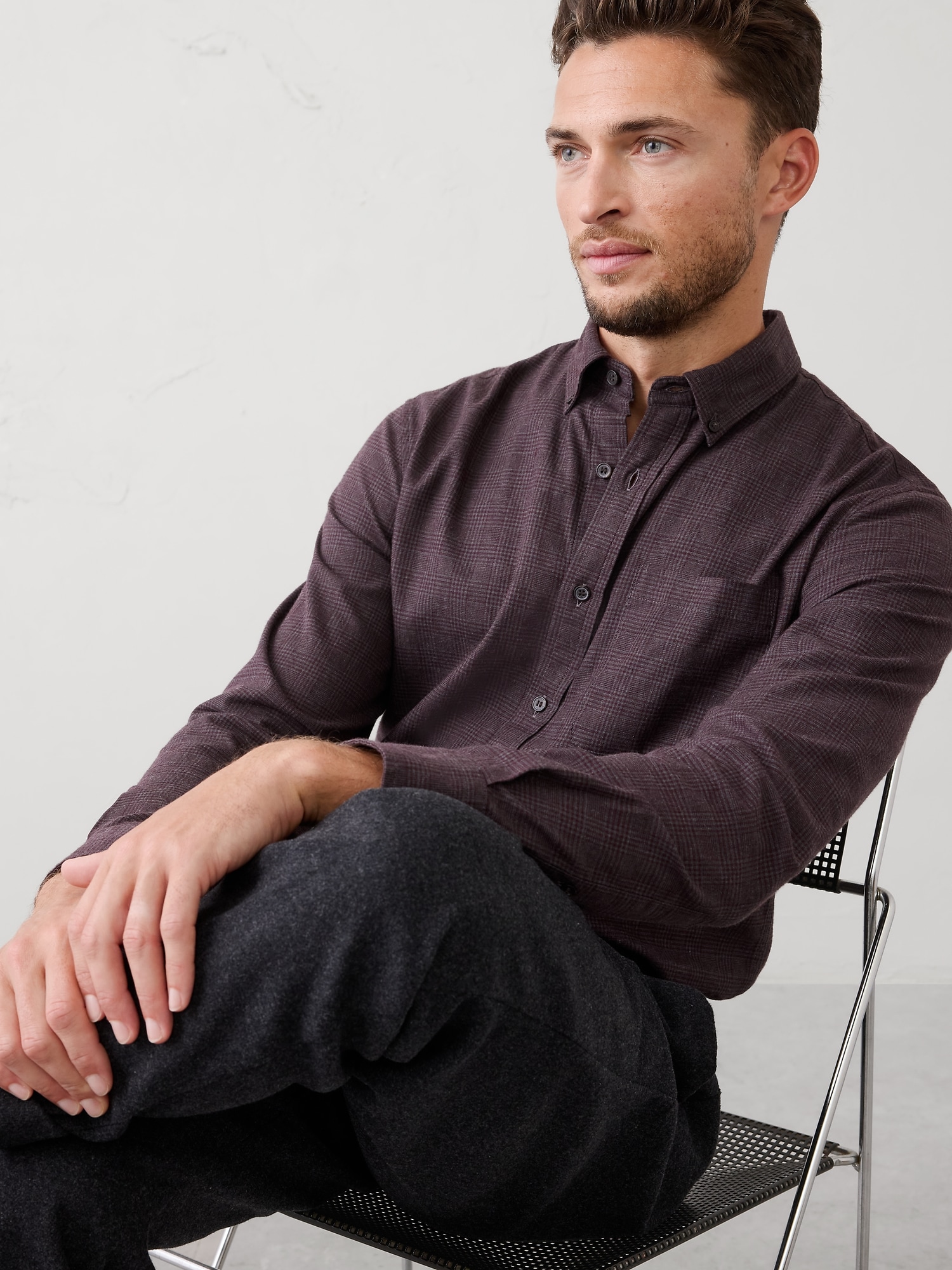 Slim-Fit Lightweight Flannel Shirt