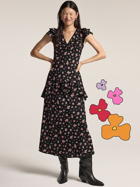 ROBE LONGUE EN CRÊPE À VOLANTS À COL EN V OLD NAVY X ANNA SUI