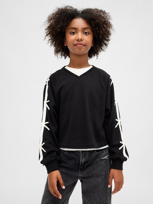 ヴィンテージソフト Vネック リボンスウェットシャツ (キッズ)