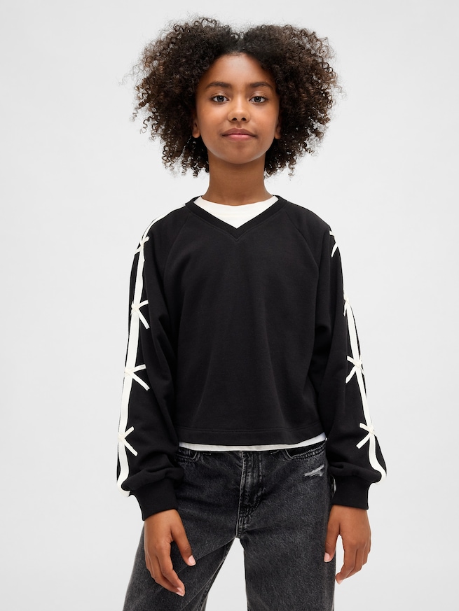 ヴィンテージソフト Vネック リボンスウェットシャツ (キッズ)-0