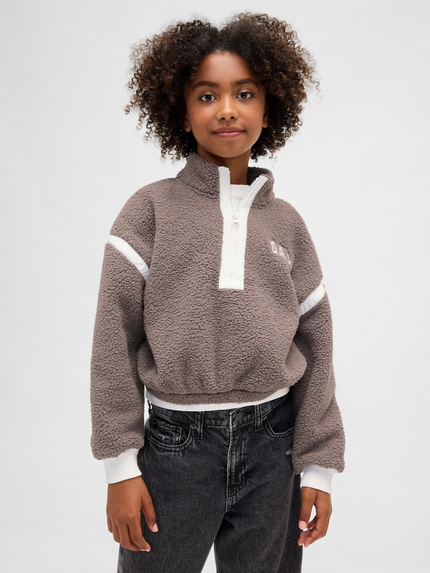 リサイクル リラックスフィット  ボア ハーフジップ スウェットシャツ (キッズ)-0