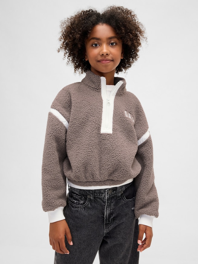 リサイクル リラックスフィット  ボア ハーフジップ スウェットシャツ (キッズ)-0