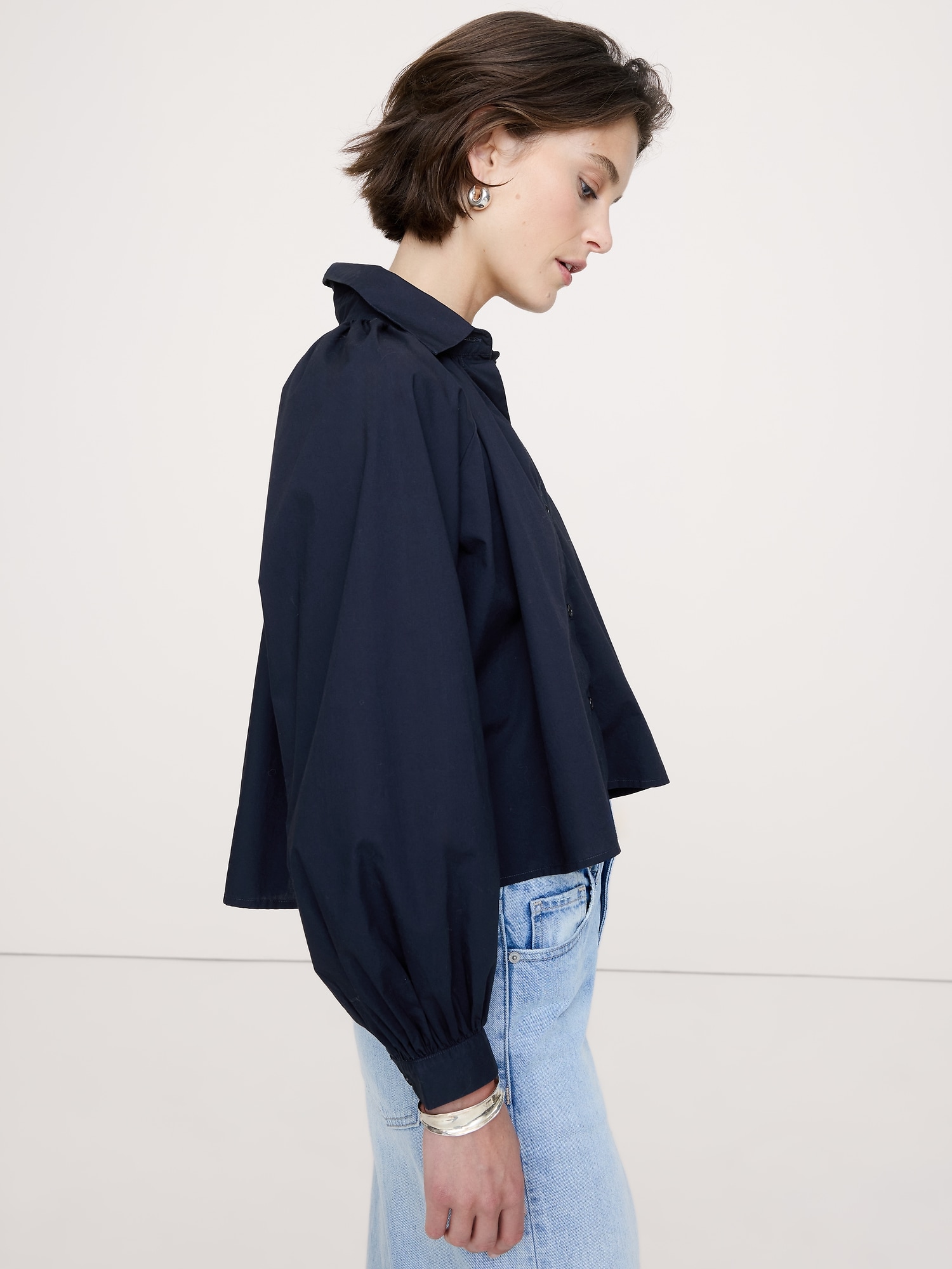 コットン ポプリン バルーンスリーブ シャツ-2