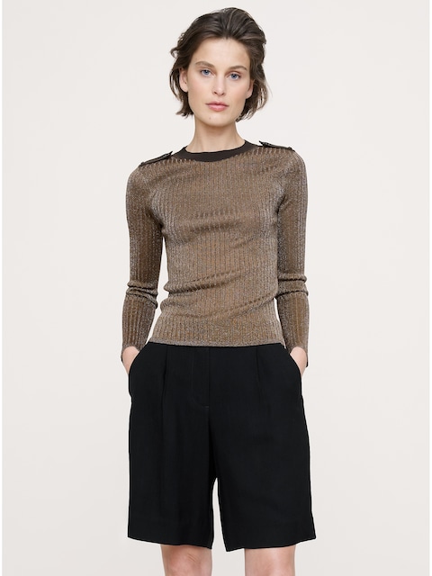 Metallic Shoulder-Epaulet Sweater