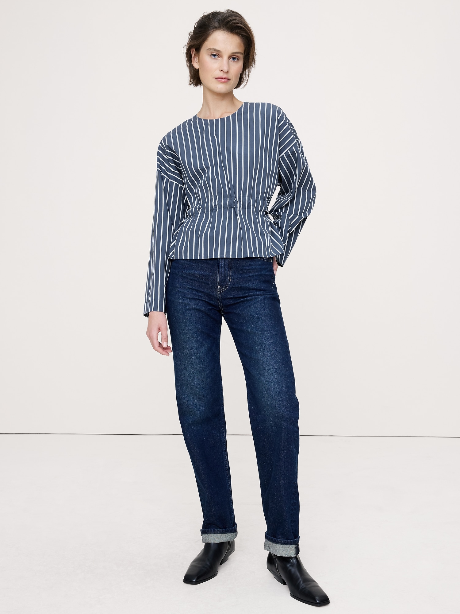 HAUT EN POPELINE DE COTON À TAILLE CINTRÉE