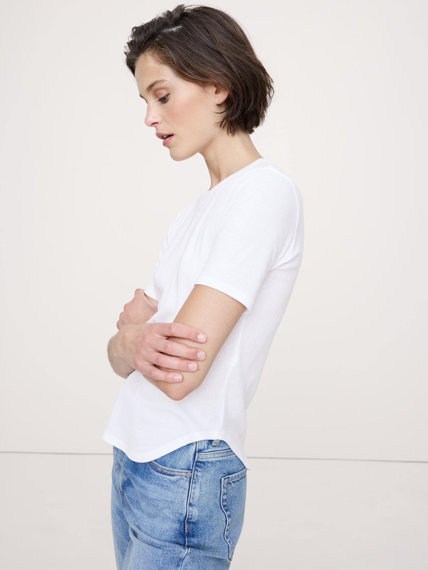 Airy Cotton Elbow-Sleeve T-Shirt