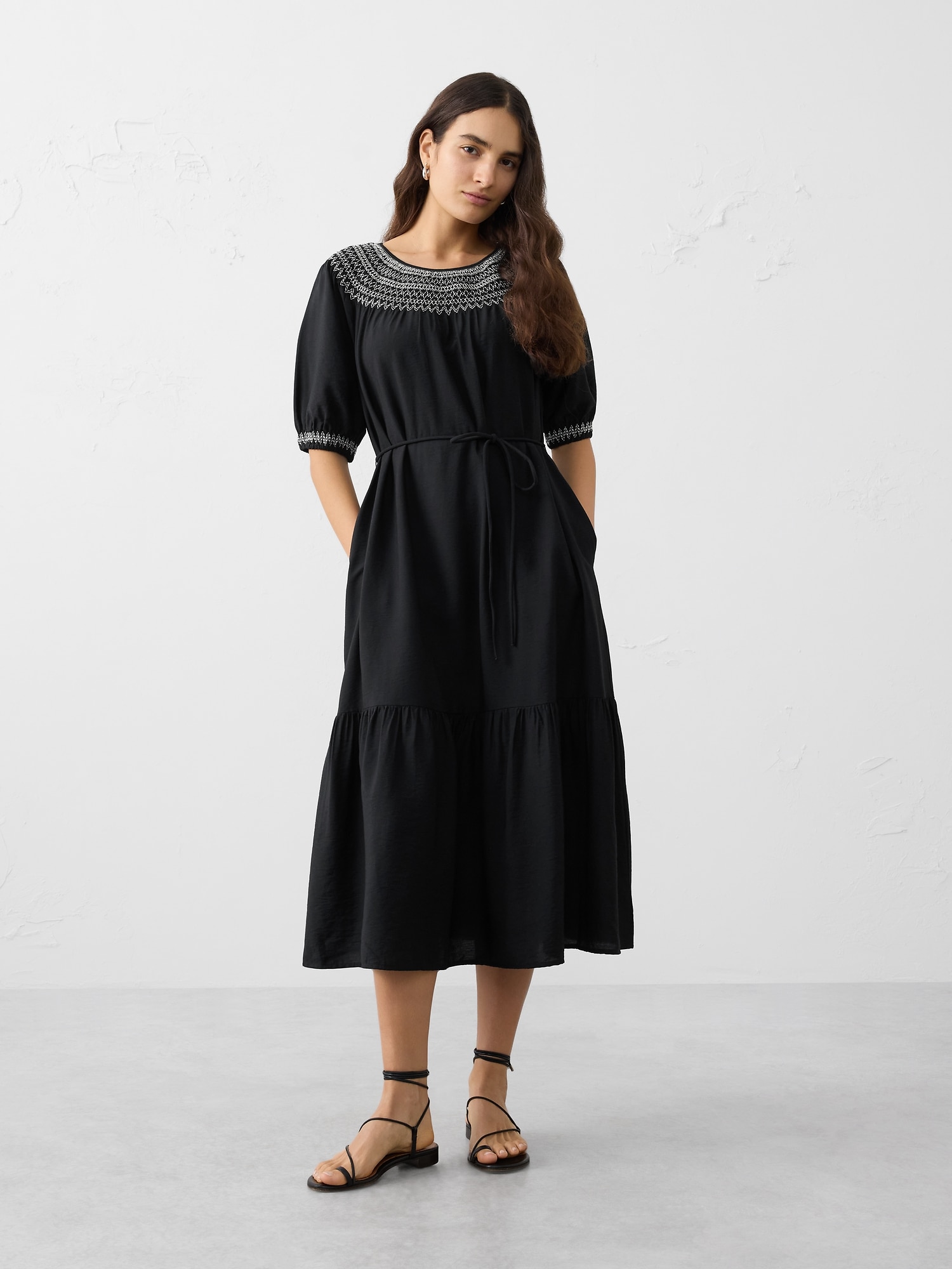 3/4 Sleeve Embroidered Dress