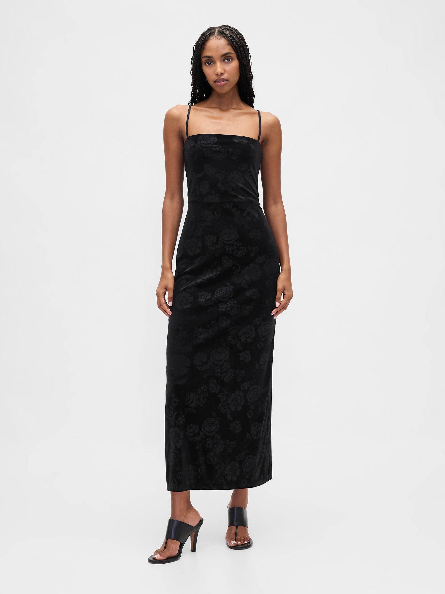 Velvet Square-Neck Maxi Dress