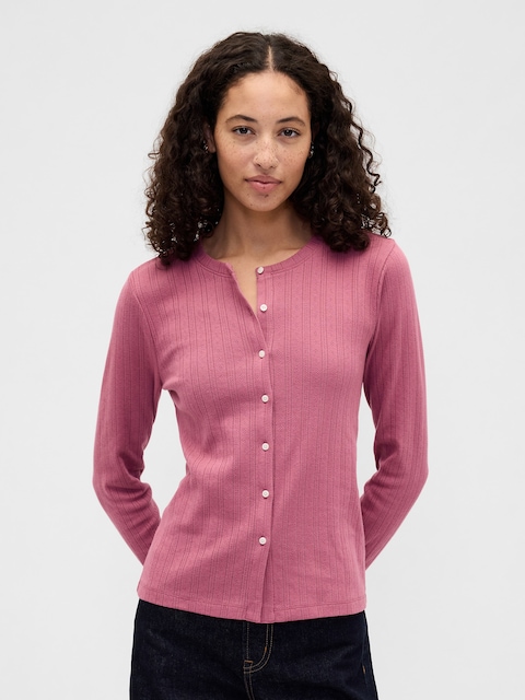 Pointelle Button-Up Top