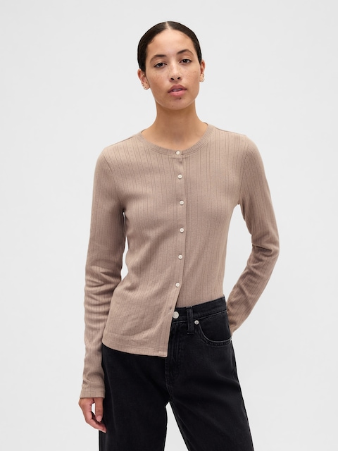 Pointelle Button-Up Top