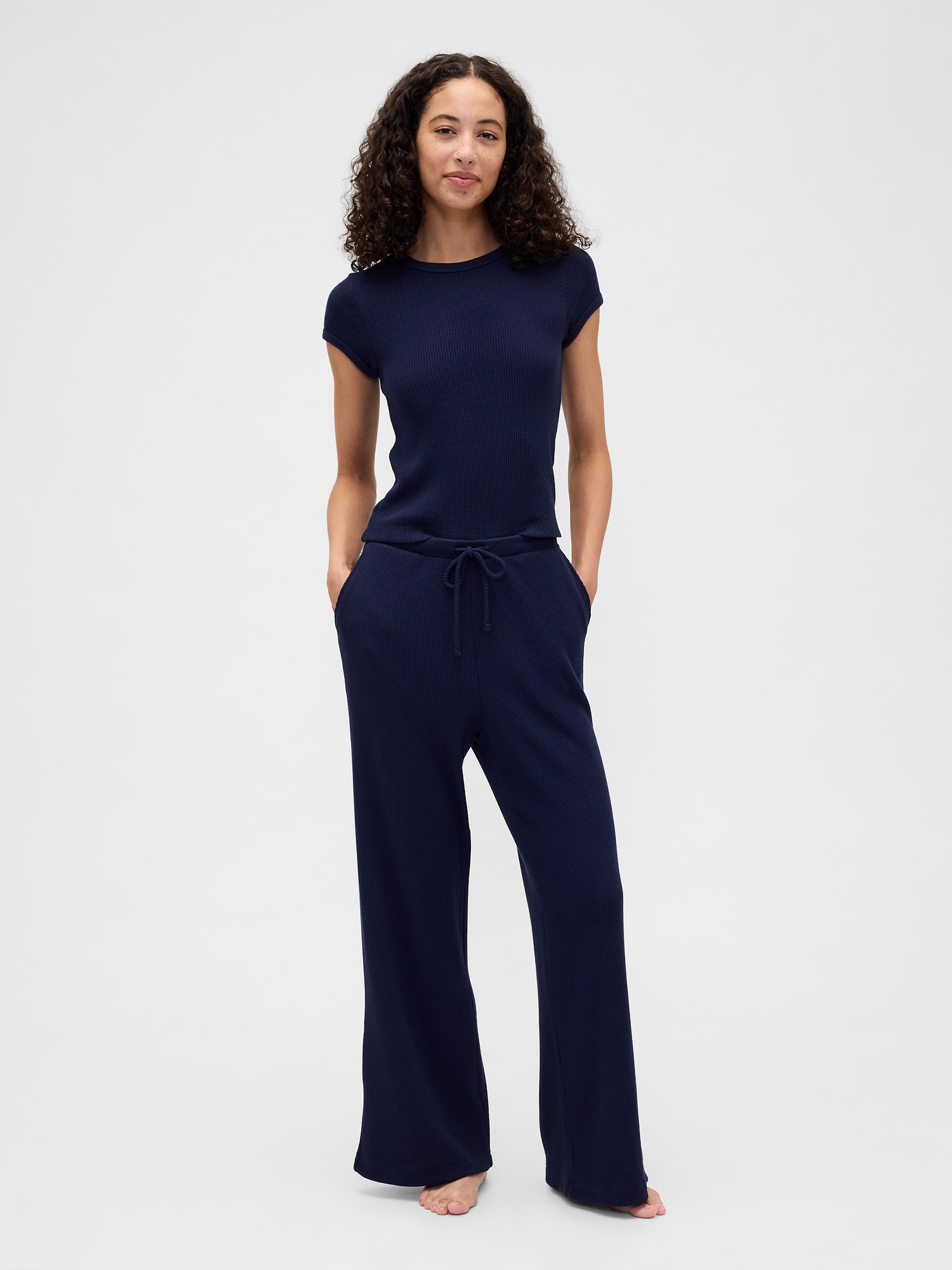 Waffle-Knit Wide-Leg PJ Pants