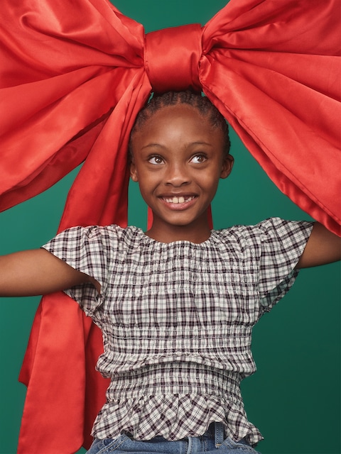 Short-Sleeve Plaid Smocked Top for Girls