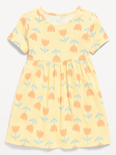 ROBE CÔTELÉE À MANCHES COURTES ET À IMPRIMÉ POUR TOUTE-PETITE FILLE