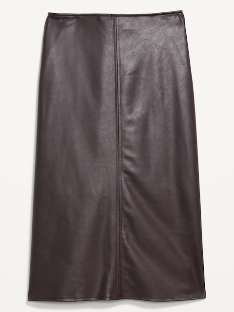 High-Waisted Faux-Leather Midi Skirt