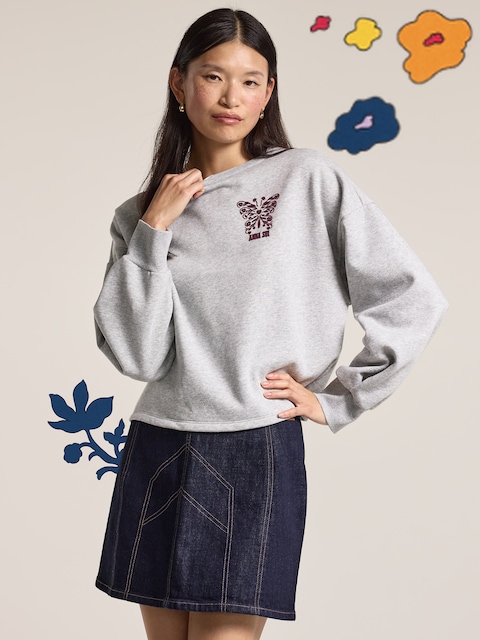 Old Navy x Anna Sui Crew Neck Graphic Fleece Sweatshirt