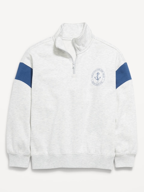 Oversized Logo-Graphic Quarter-Zip Sweater for Boys