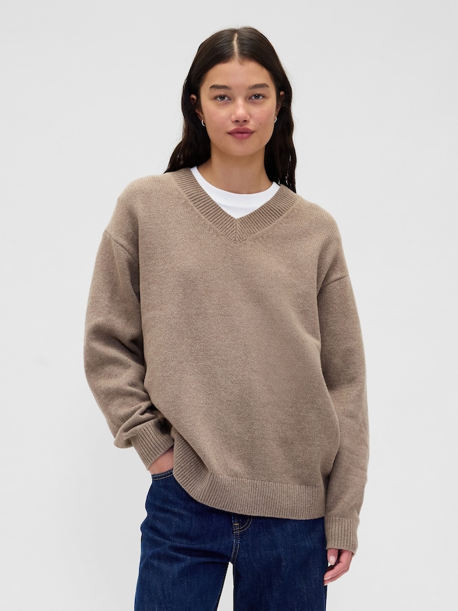 CashSoft カシミヤタッチ オーバーサイズ Vネックセーター-0