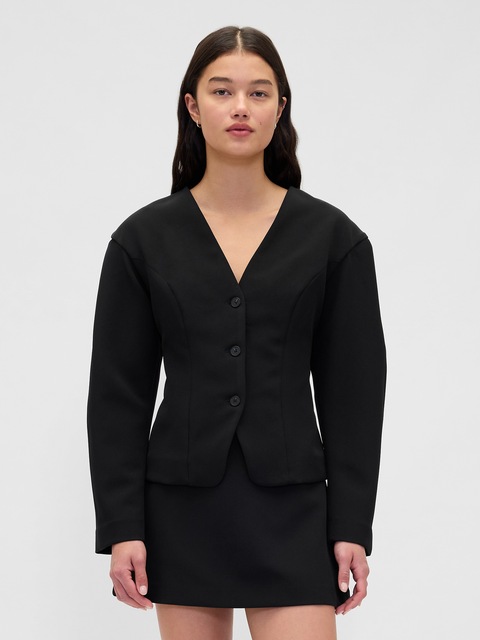 BiStretch Structured Button-Front Top