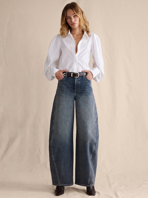 JEAN BARIL AMPLE À TAILLE HAUTE