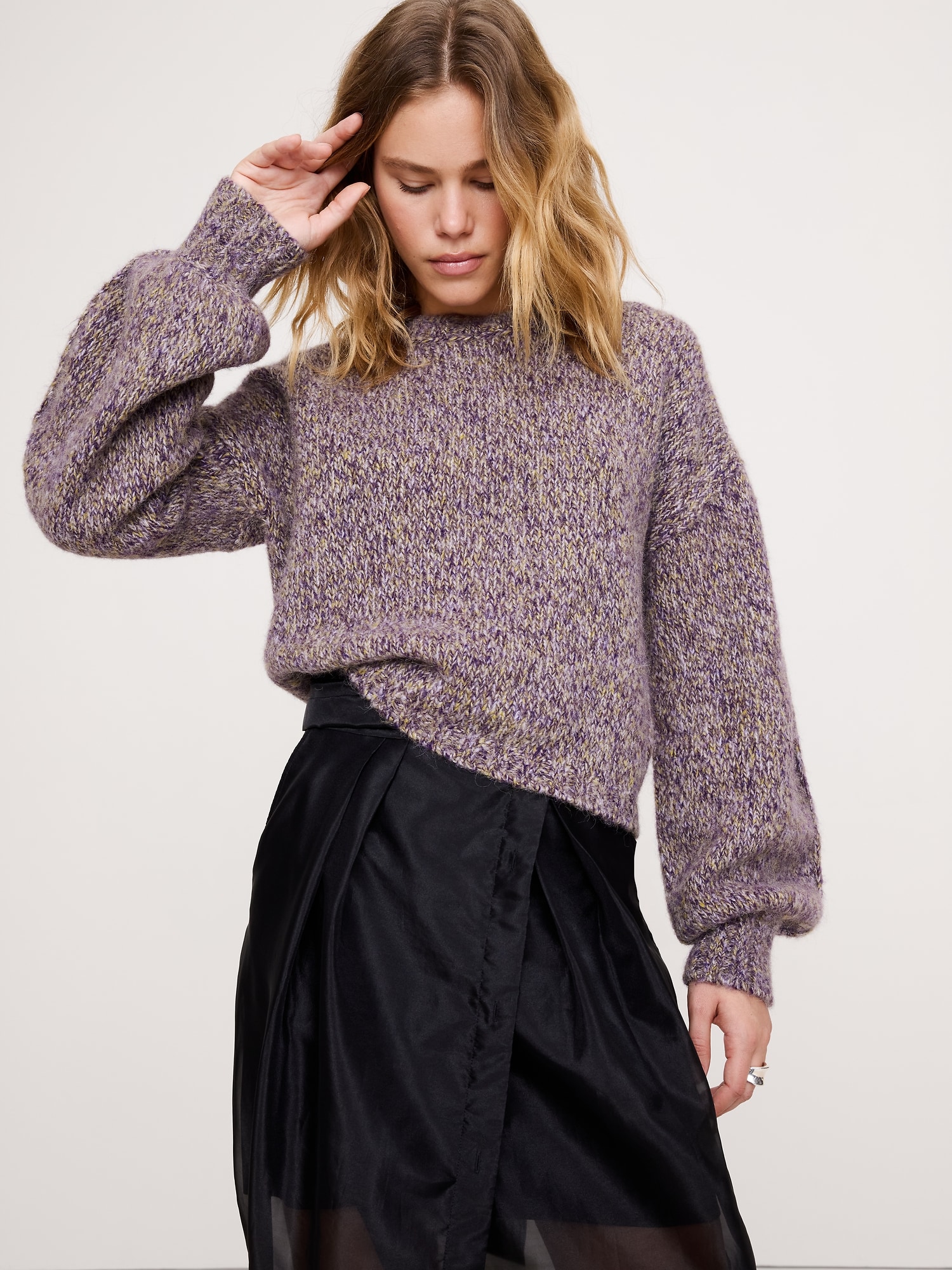 CHANDAIL À MANCHES BALLON EN MÉLANGE DE LAINE ET D'ALPAGA