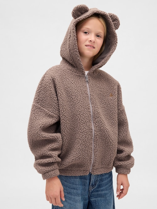 ボア オーバーサイズ くまさん ジップアップパーカー (キッズ)