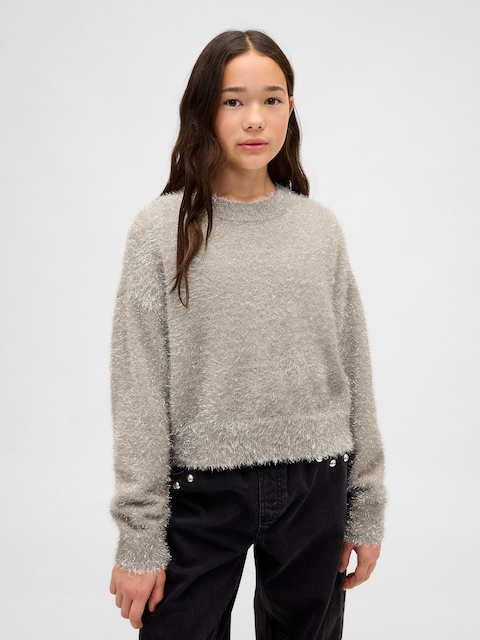 Kids Metallic Eyelash Crewneck Sweater