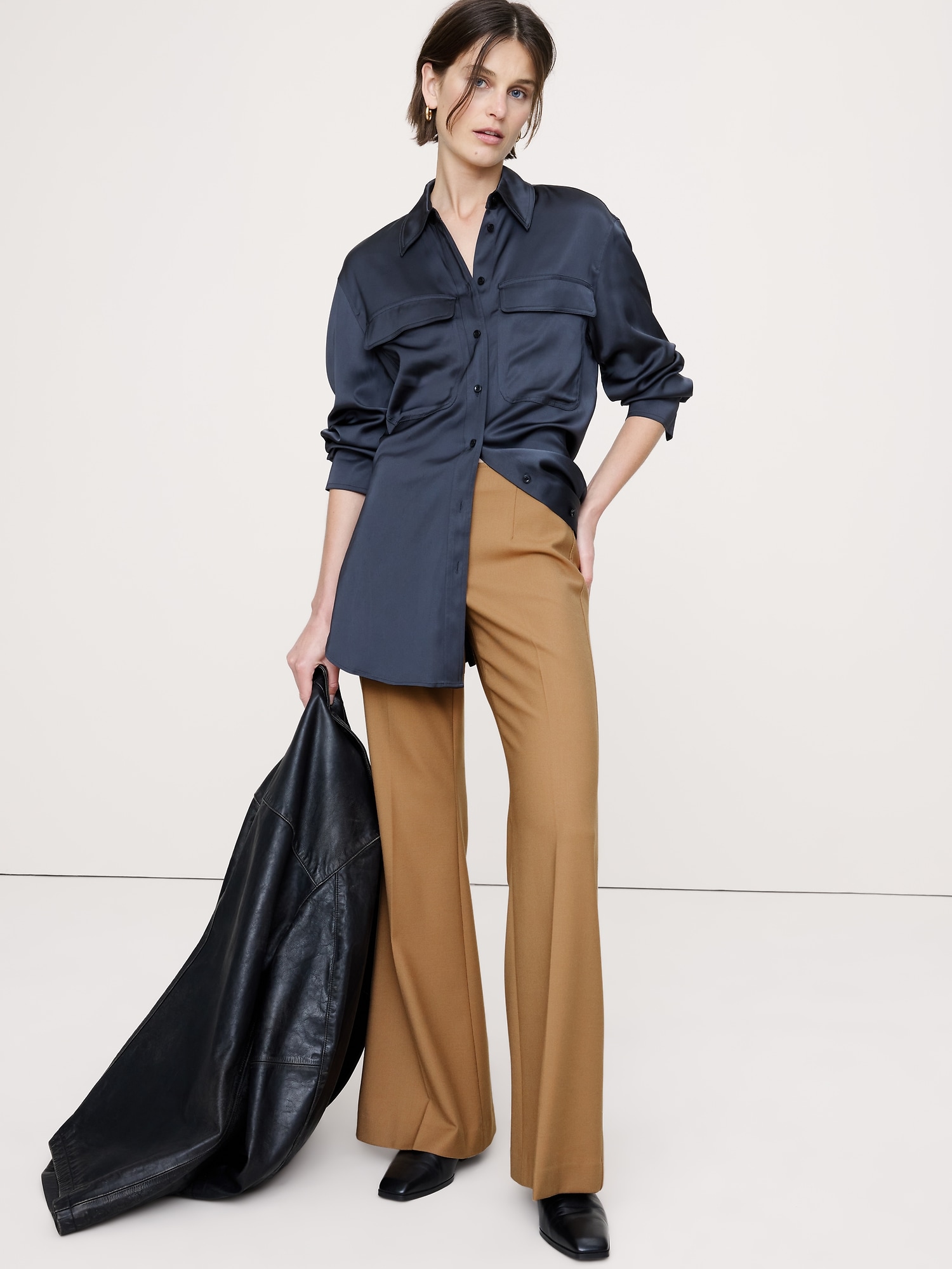 ミッドライズ フレア ストレッチ ウールブレンドパンツ-0 ミッドライズ フレア ストレッチ ウールブレンドパンツ-0