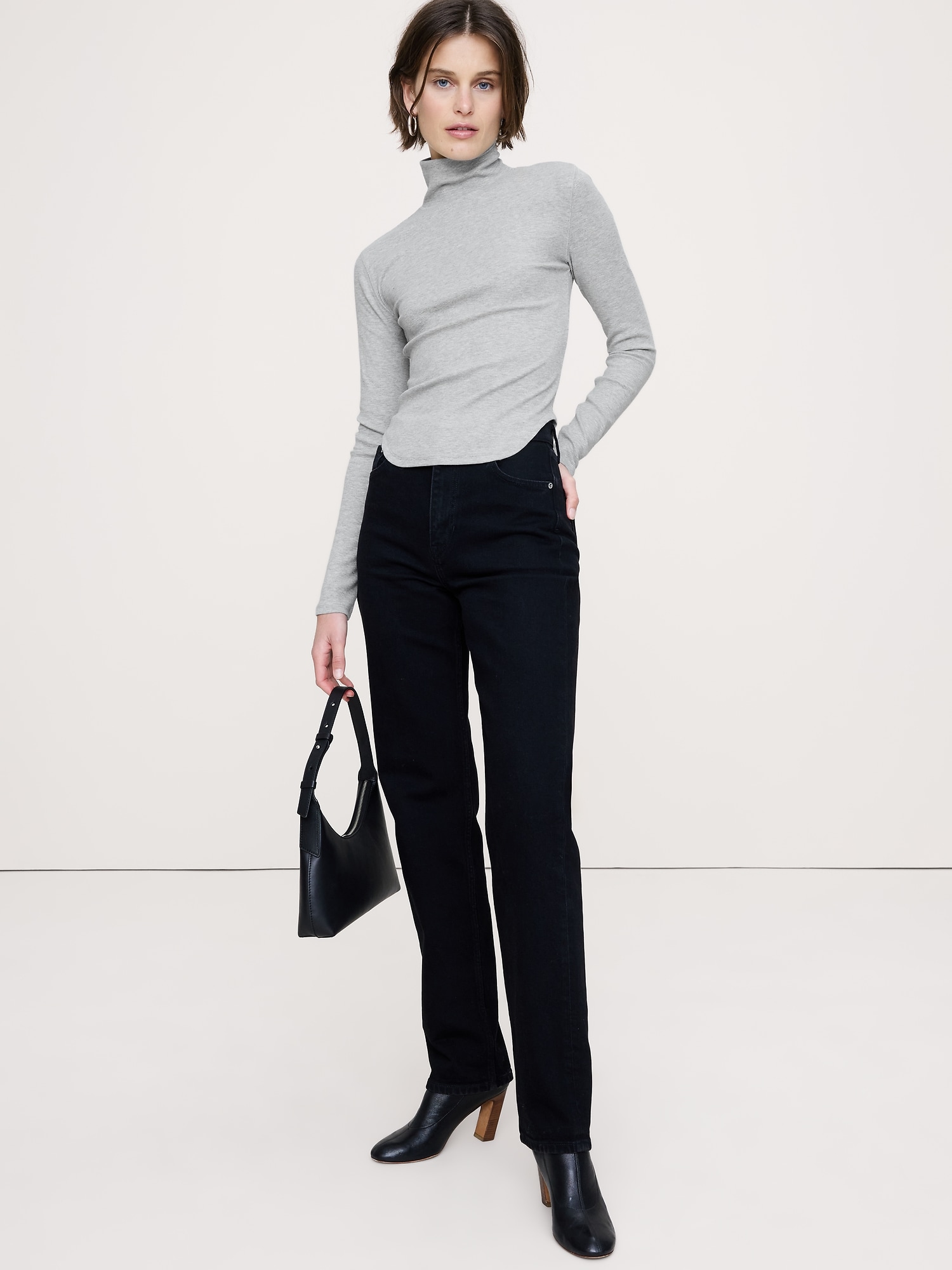Ribbed Turtleneck T-Shirt