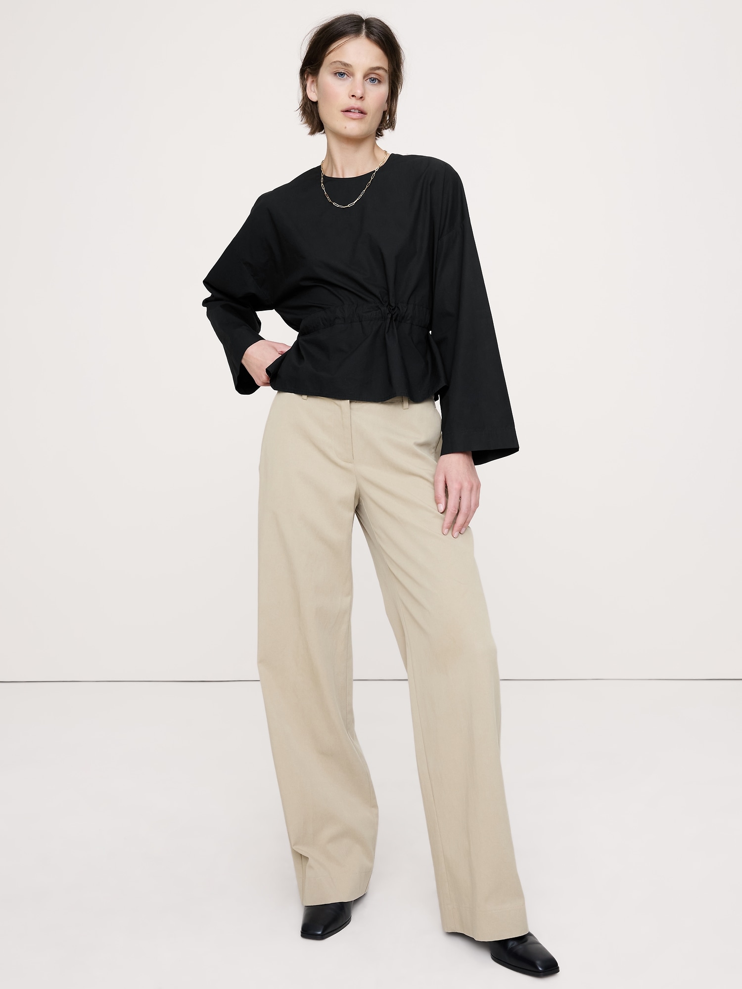 HAUT EN POPELINE DE COTON À TAILLE CINTRÉE