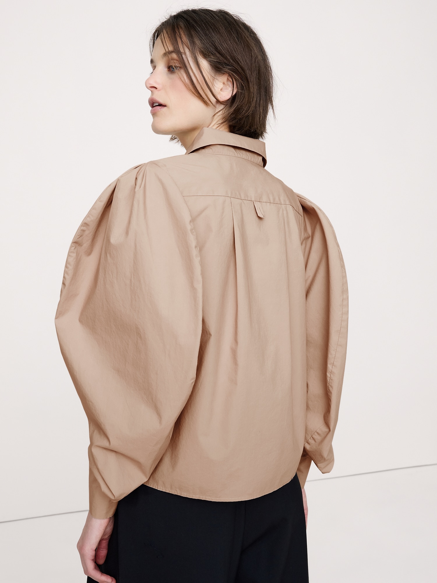 Cotton Poplin Volume-Sleeve Shirt