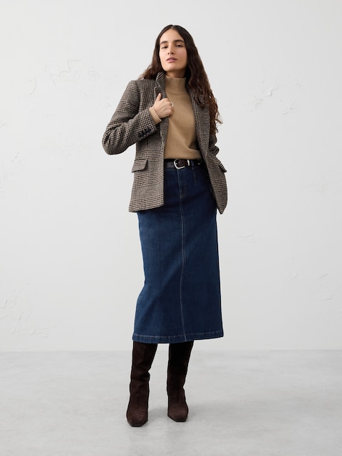 Denim Pleated Maxi Skirt