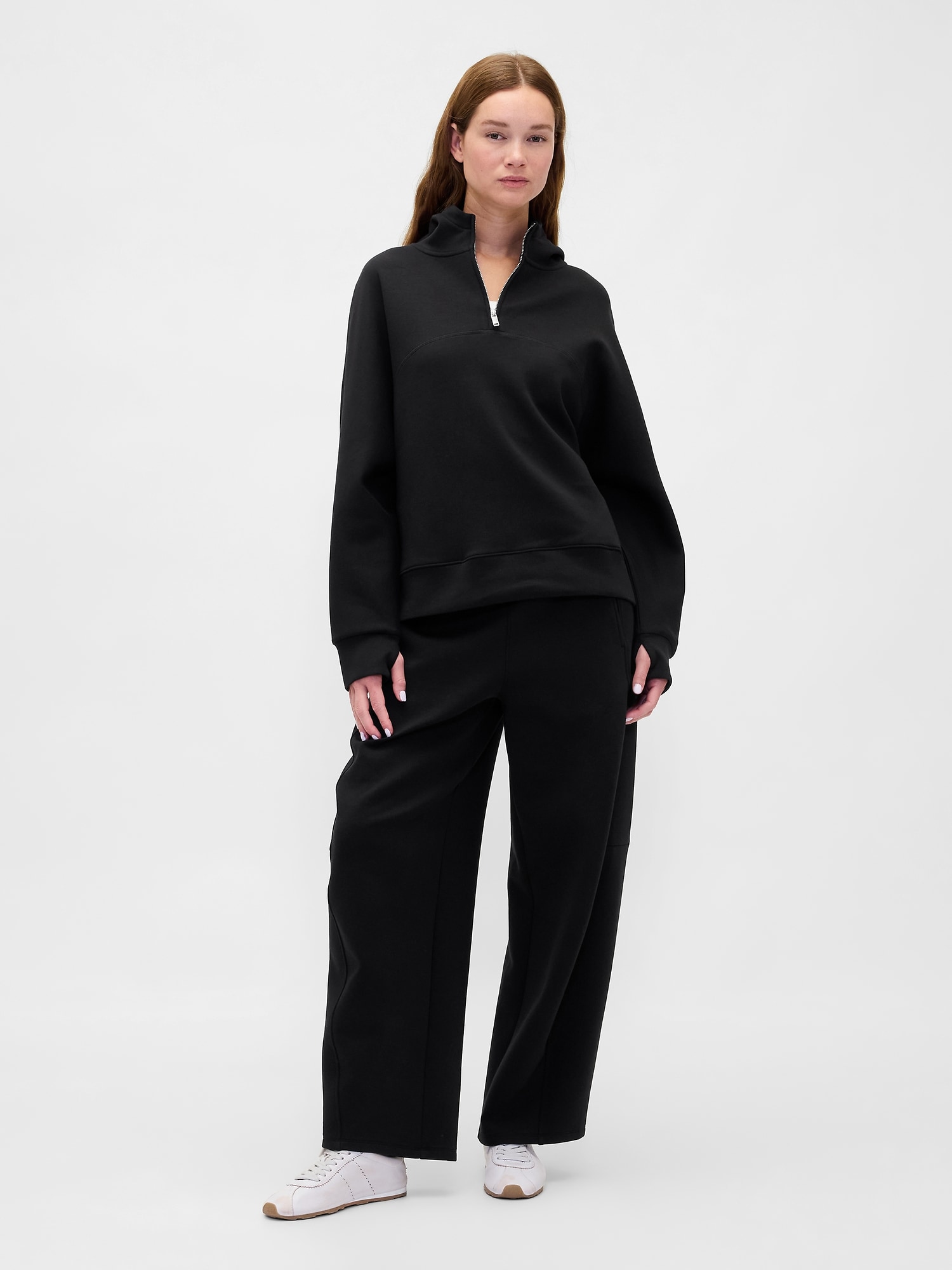 GapFit オーバーサイズ 1/4ジップアップパーカー-2