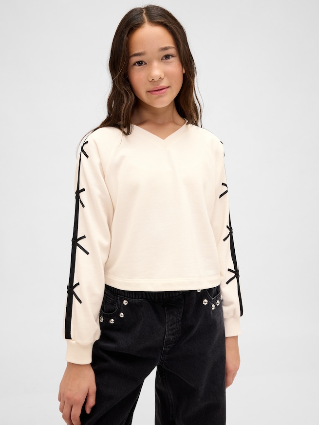 ヴィンテージソフト Vネック リボンスウェットシャツ (キッズ)-0