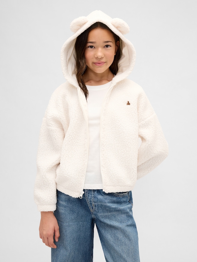 ボア オーバーサイズ くまさん ジップアップパーカー (キッズ)-0