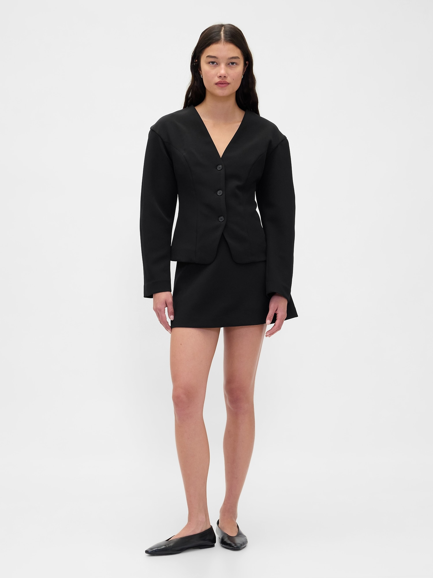 バイストレッチ ストラクチャー フロントボタン トップス-1