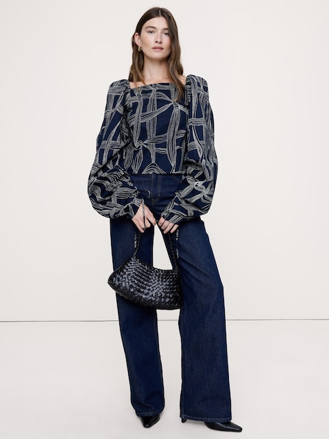 Stretch-Cotton Square-Neck Top