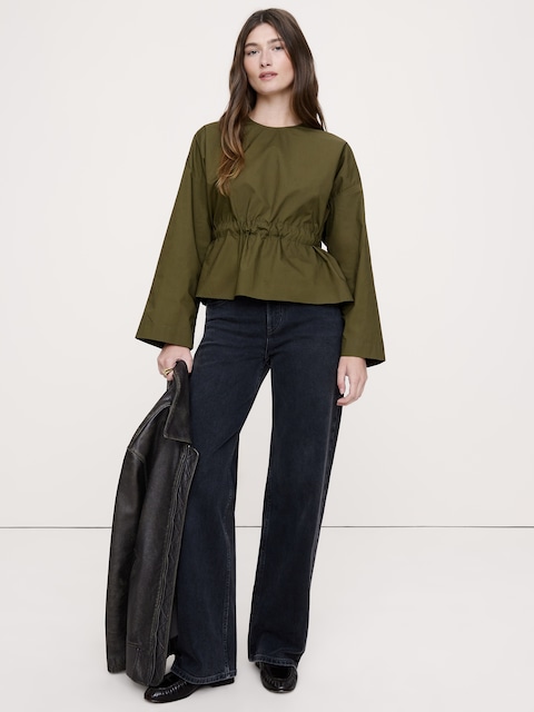 Cotton Poplin Cinch-Waist Top