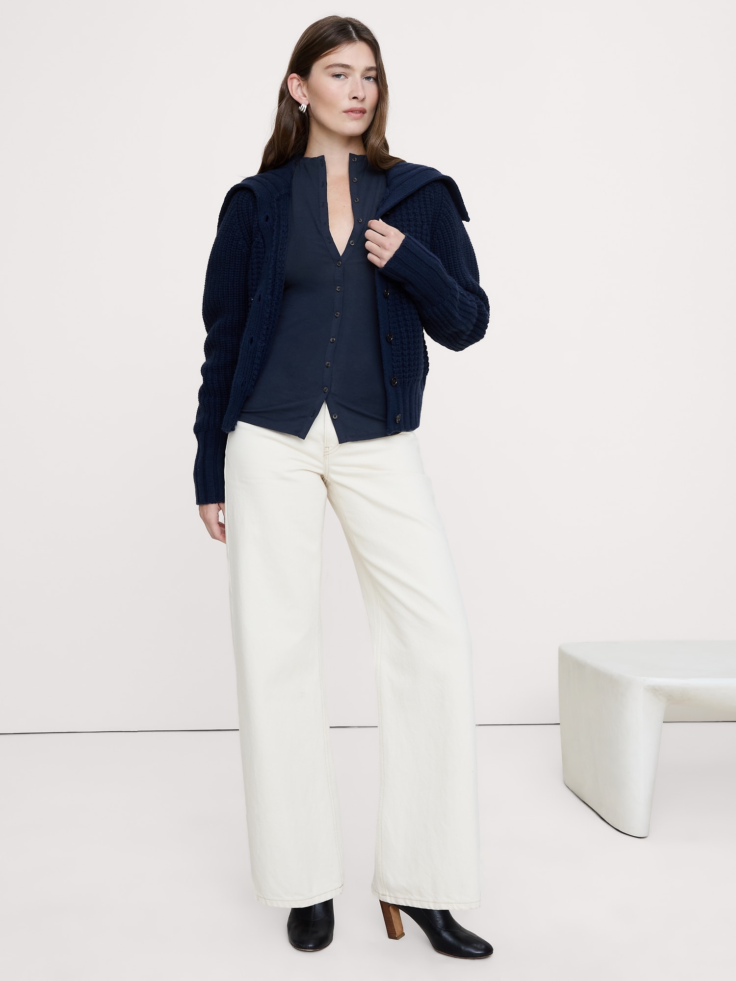 リュクス ウールブレンド ボタンフロント シャツ-2 リュクス ウールブレンド ボタンフロント シャツ-2