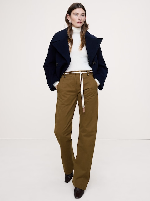 PANTALON DROIT À COUTURE OBLIQUE À TAILLE MI-BASSE