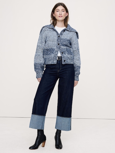 CARDIGAN EN LAINE ET COTON TEINT PAR SECTIONS