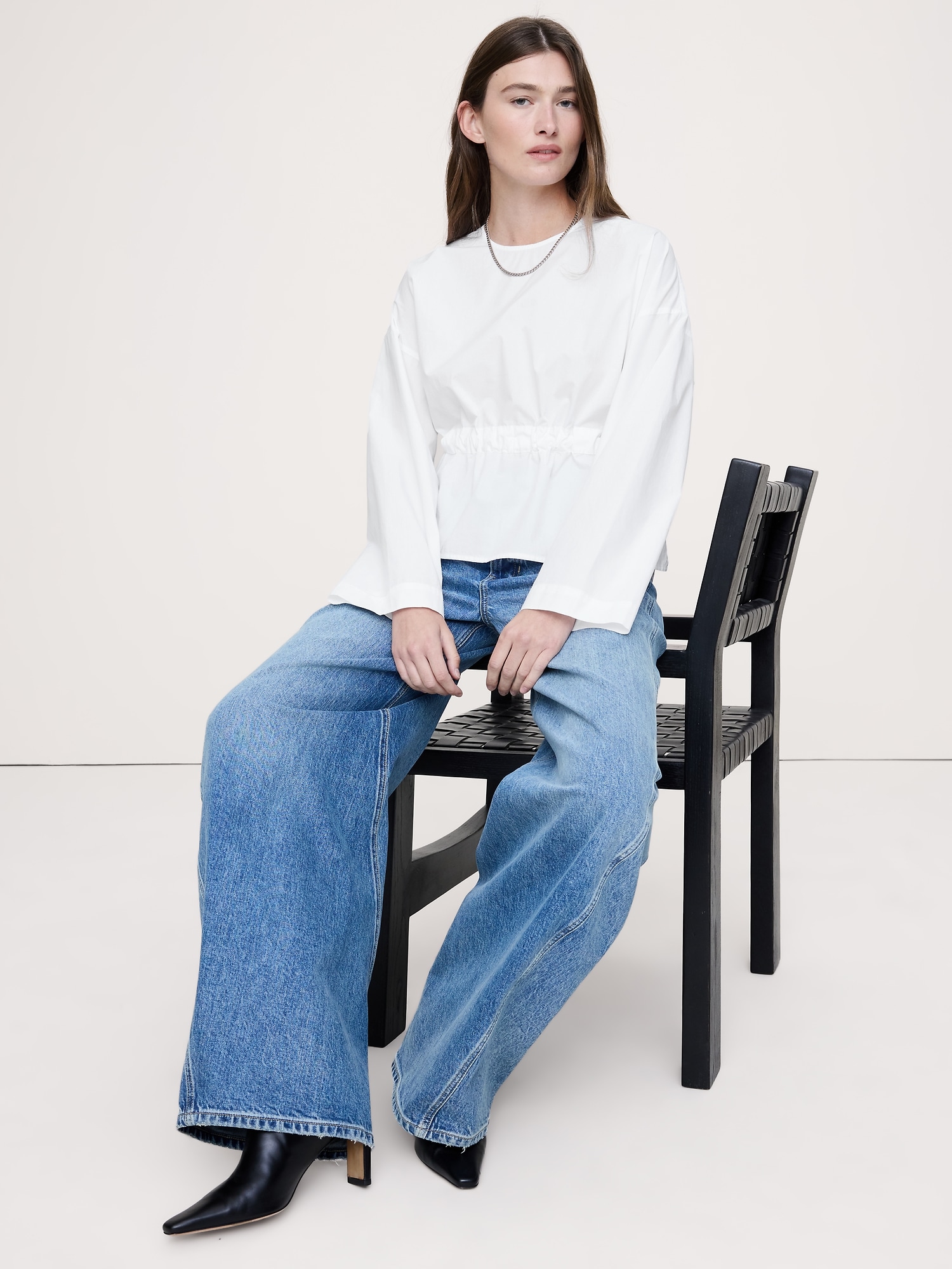 HAUT EN POPELINE DE COTON À TAILLE CINTRÉE