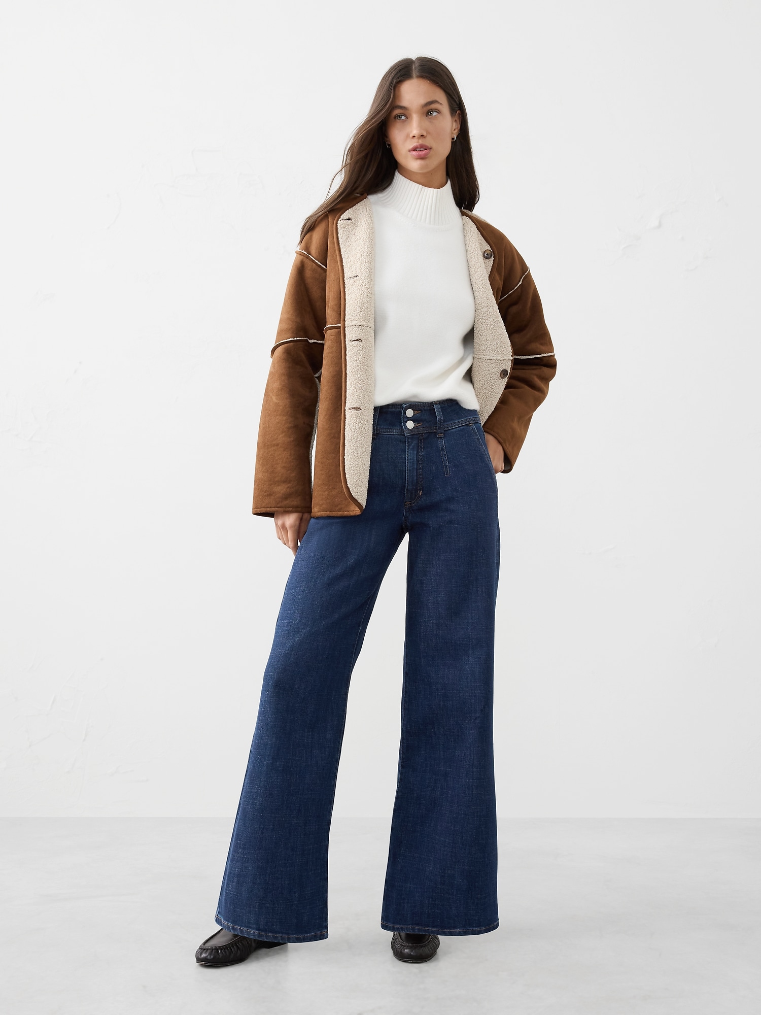 Wide-Leg High-Rise Darted Trouser Jean