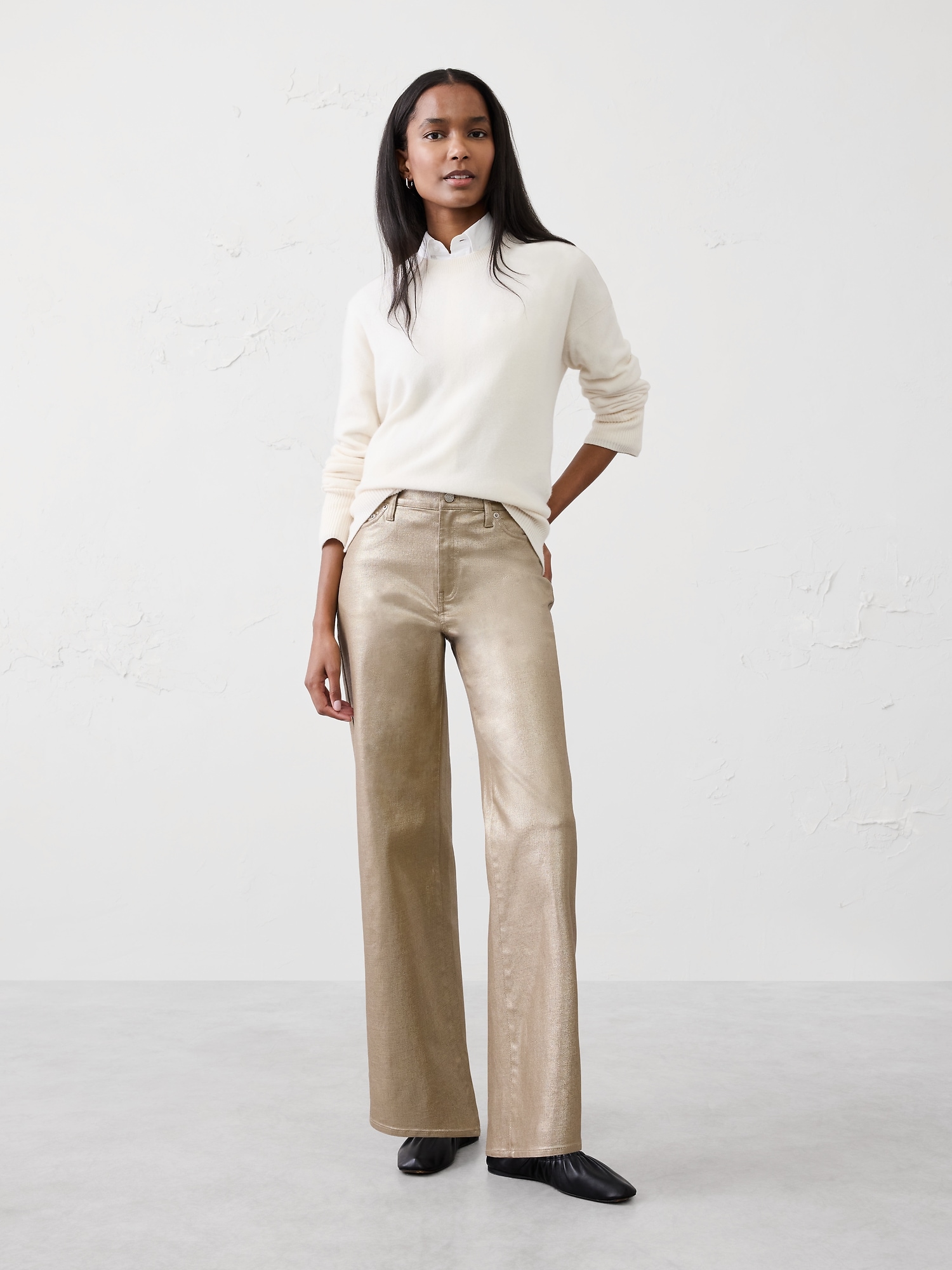 Straight High-Rise Metallic Pant
