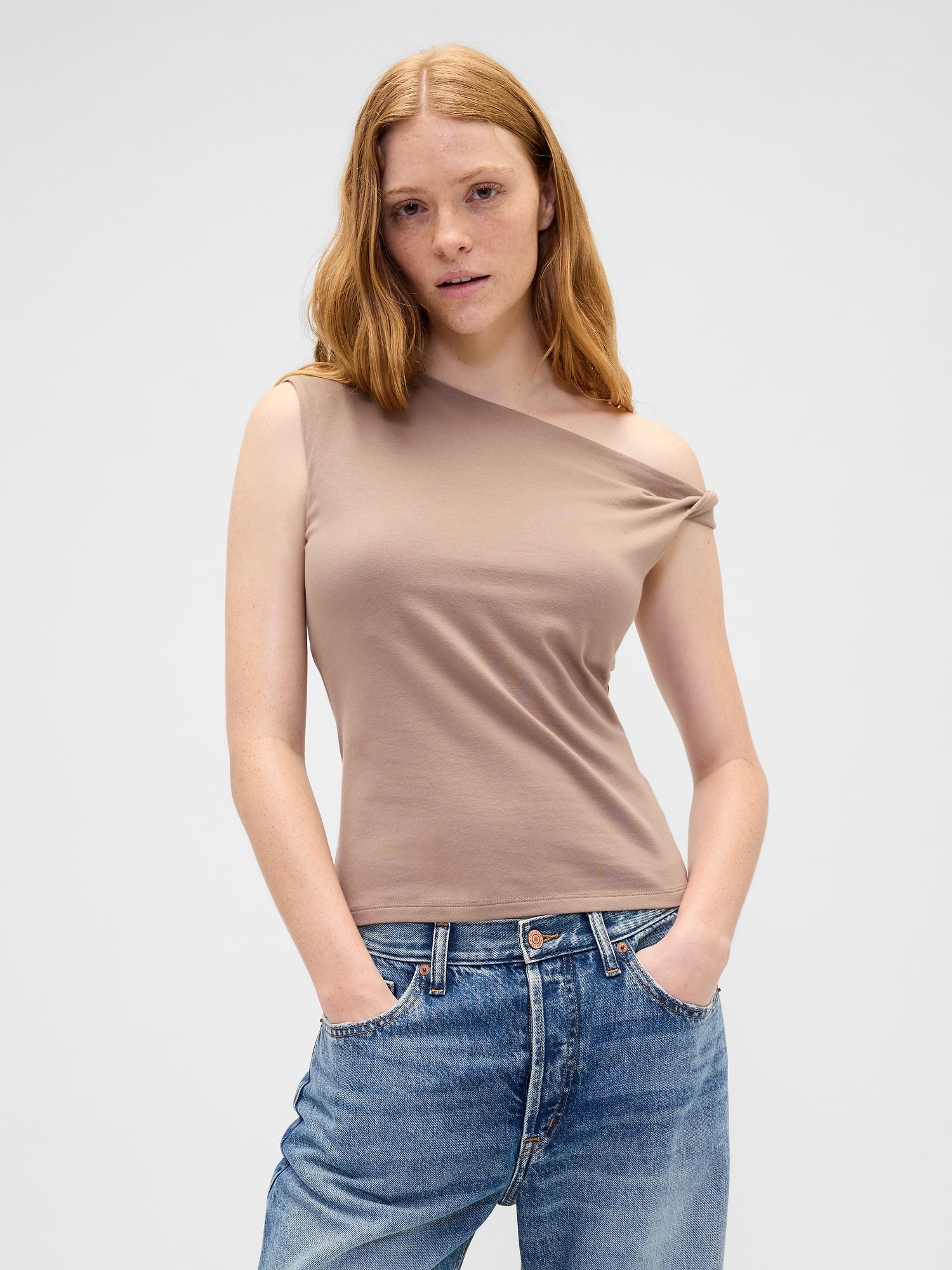 Stretch Jersey One-Shoulder Top