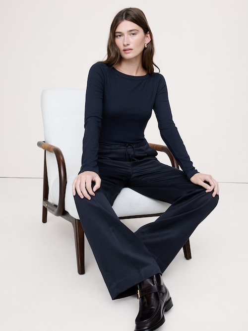 リブ ボートネックTシャツ