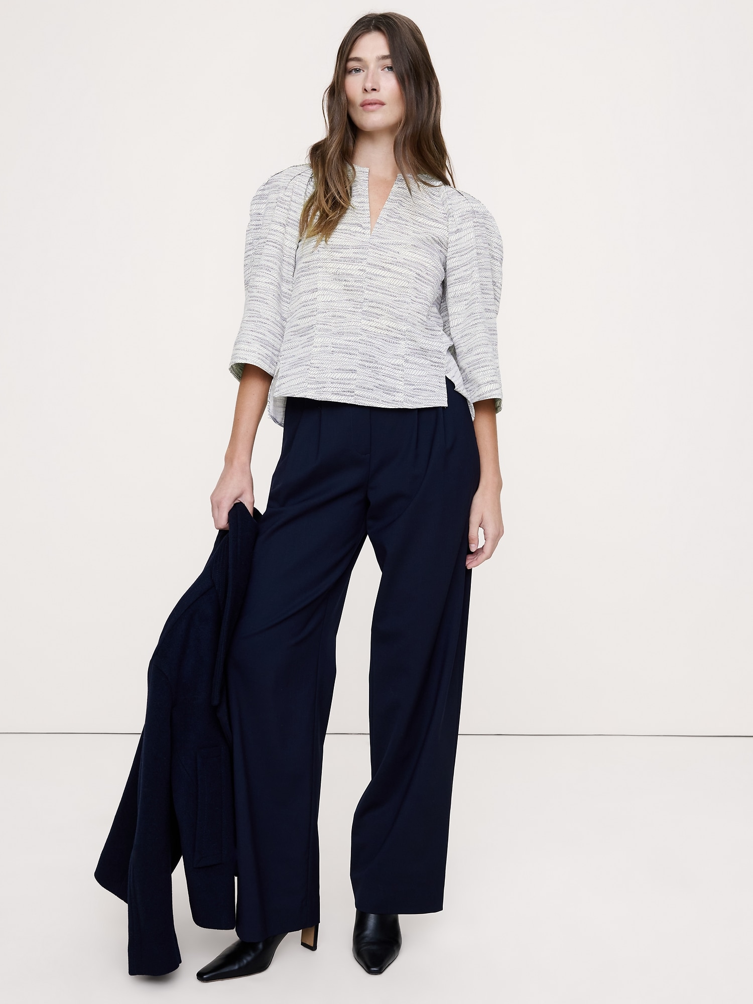 ストレッチ コットン ボリュームスリーブ トップス-3